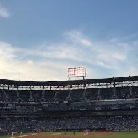 a wide shot of the Chicago White Sox stadium while the game is being played.